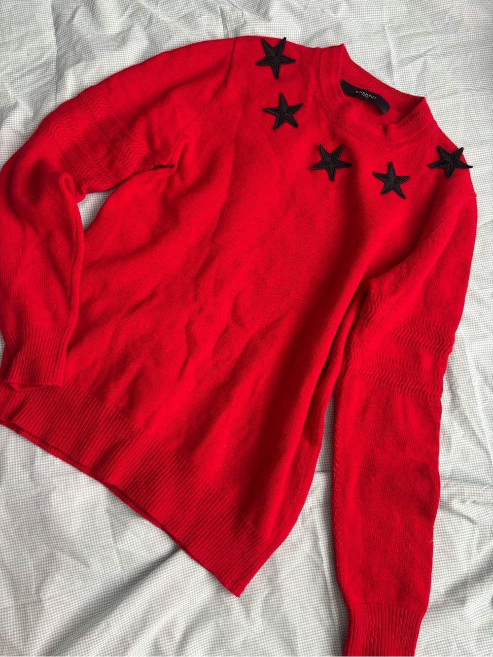 Givenchy wool Red Crewneck Sweater with Black Star Appliqués